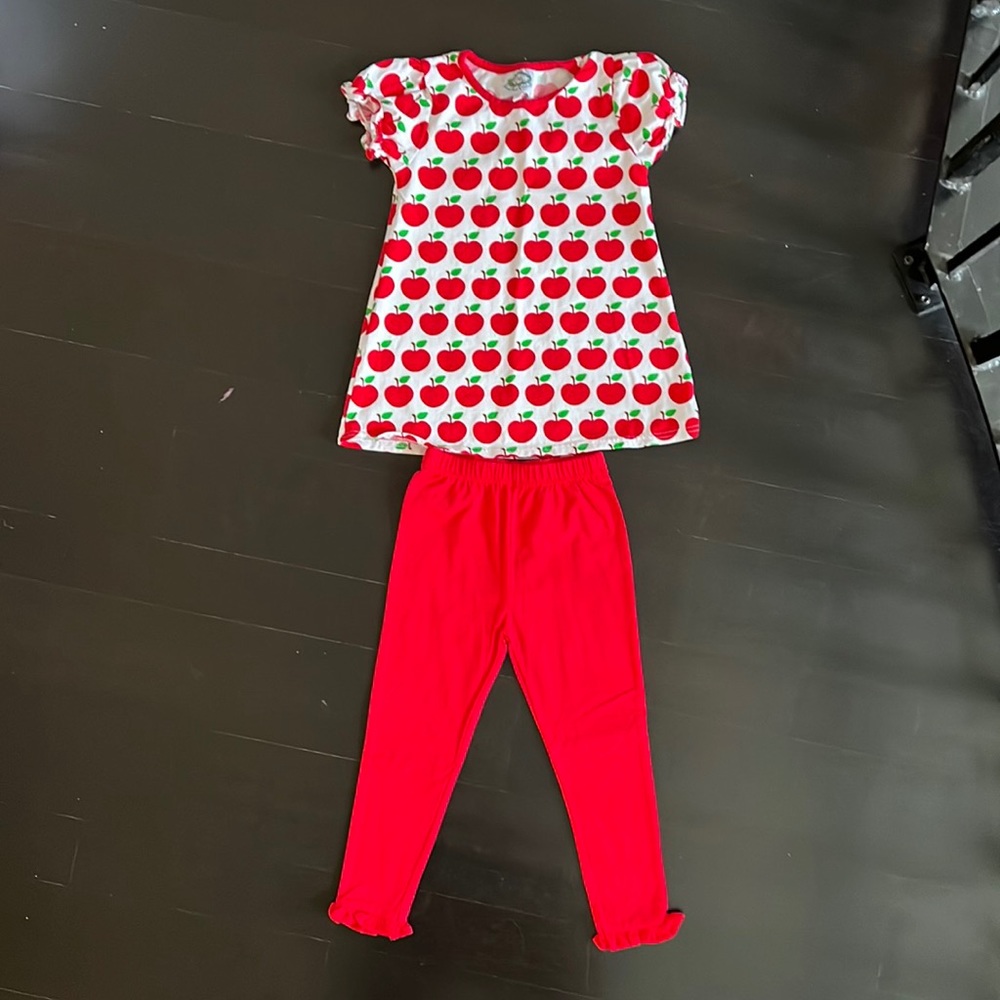 Apple Print Shirt and Red Pants Set- 4T Never Worn